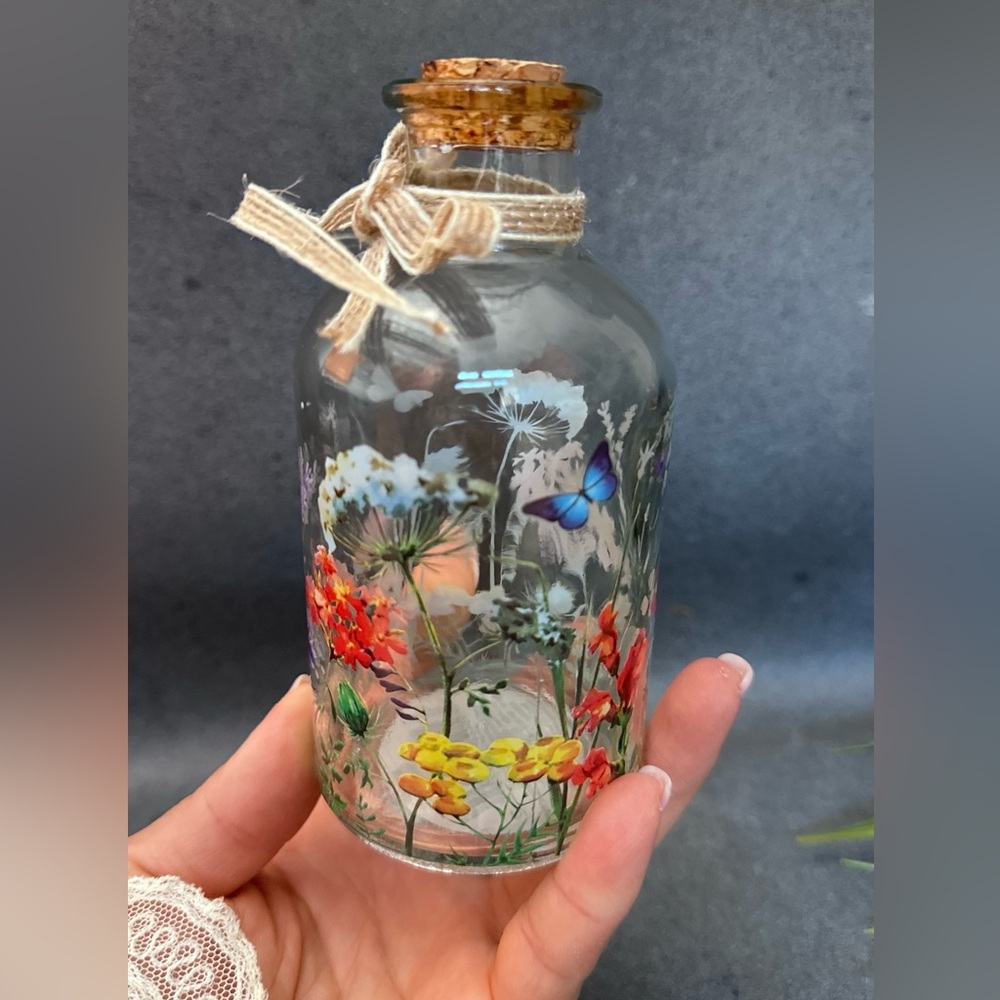 Floral Glass Bottle with Cork and Bow